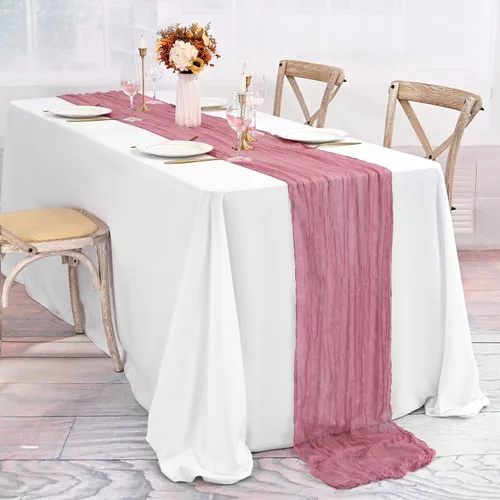 Miniatura 3 de Paquete de 20 caminos de mesa de color rosa polvoriento, camino de mesa de gasa de 10 pies, camino de mesa de tela de queso bohemio, romántico, Rosa