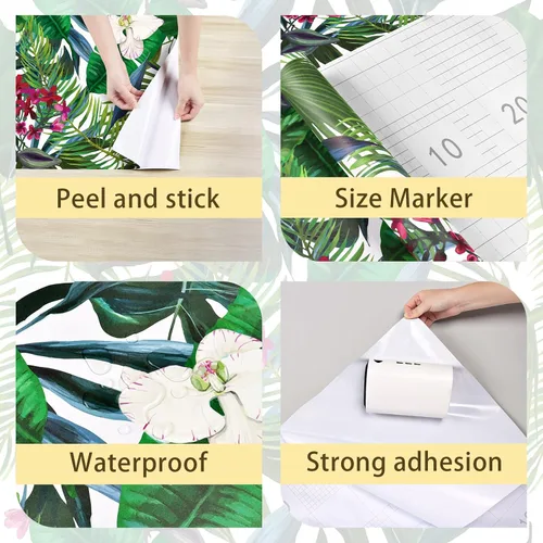 Miniatura 6 de Papel tapiz botánico para despegar y pegar, papel de contacto floral verde para paredes, autoadhesivo para plantas, hojas, selva, papel tapiz