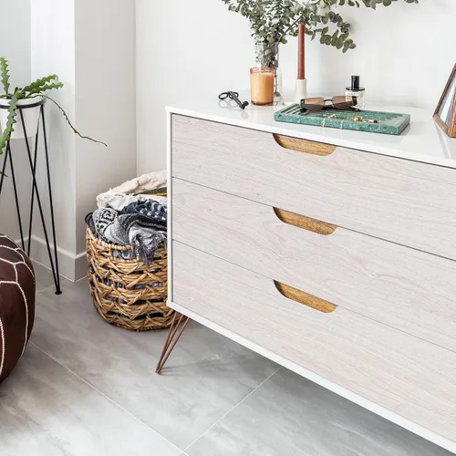 Miniatura 6 de Papel de contacto de madera blanca para gabinetes/cajones, papel tapiz de grano de madera para muebles de cocina, revestimiento de estantes