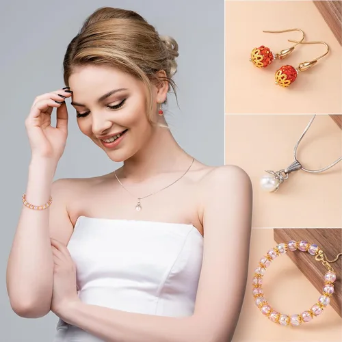 Miniatura 4 de HINZIC 600 cuentas de flores huecas de 0.315 y 0.394 pulgadas, 6 estilos de cuentas de filigrana para hacer joyas, cuentas espaciadoras doradas