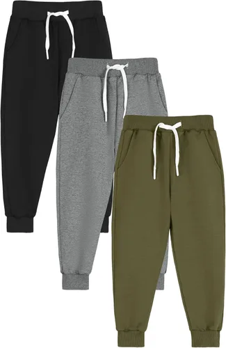 Miniatura 17 de Resinta Paquete de 3 pantalones deportivos de algodón para niños pequeños, pantalones deportivos con bolsillo, ropa de entrenamiento