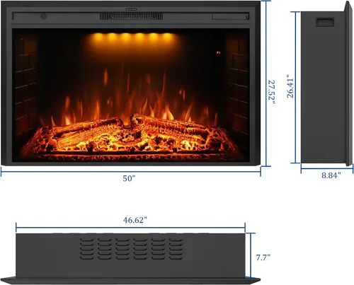 Miniatura 6 de Chimenea eléctrica de 50 pulgadas para pared, con control remoto, leña realista y sonido crepitante, protección contra sobrecalentamiento