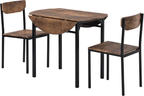 Miniatura 3 de P PURLOVE Juego de mesa de comedor redonda de 3 piezas, mesa de cocina y sillas de madera maciza, juego de 2 mesas de hojas caídas y 2 sillas