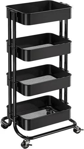 Miniatura 9 de Pipishell Carrito utilitario de metal de 3 niveles, carrito rodante de almacenamiento resistente con 2 ruedas bloqueables, carrito de organización