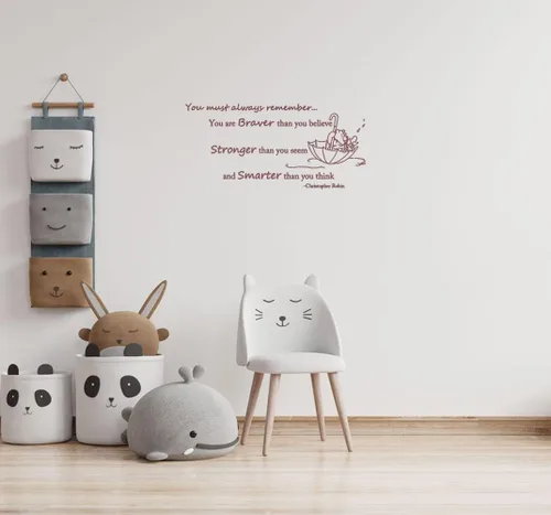 Miniatura 2 de Wall Decals Quote Winnie Pooh Braver Stronger Smarter Vinyl Sticker Baby Boy Girl Bedroom Nursery Home Decor L343 (56in x 26in, lime tree green)
