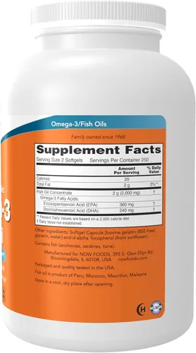 Miniatura 2 de NOW Foods Suplementos, Omega-3 180 EPA / 120 DHA, Destilado Molecularmente, Apoyo Cardiovascular*, 500 Softgels