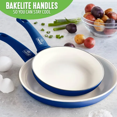 Miniatura 7 de GreenLife Juego de sartenes antiadherentes (7" y 10"), sartenes de cerámica no tóxicas sin PFAS, aptas para lavavajillas y horno, sartenes para Azul