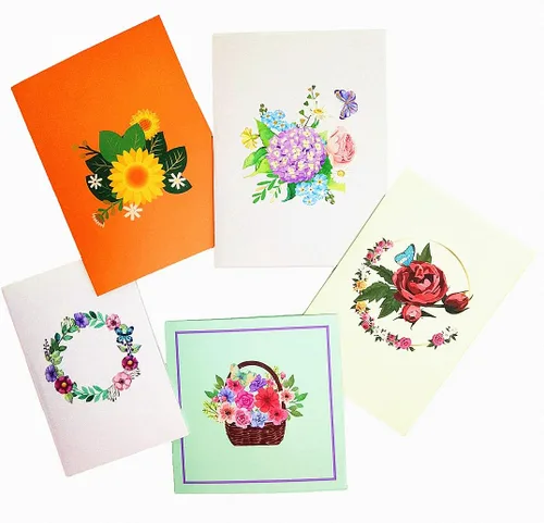 Miniatura 7 de Paquete de 5 tarjetas emergentes de flores, tarjetas de felicitación 3D, surtido para mujeres u hombres en todas las ocasiones, aniversario, día