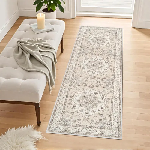 Miniatura 9 de Alfombra lavable de 2 x 3 pies para entrada: alfombras vintage con respaldo antideslizante para cocina, baño, alfombra resistente al agua