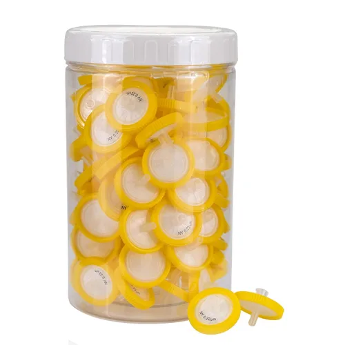 Miniatura 9 de filtros de jeringa, filtración hidrofílica de nailon, 0,22 um micrón, tamaño de poro, 0.512 in, diámetro de membrana, disco de membrana de nailon