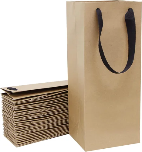 Miniatura 13 de Aimyoo Bolsas para botellas de vino negro de 4 x 4 x 14 pulgadas, paquete de 10 bolsas de regalo grandes de papel kraft con asas a granel