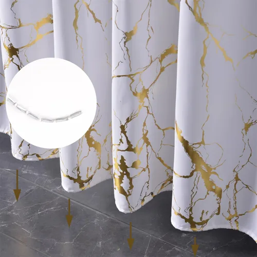 Miniatura 4 de Cortinas de ducha de mármol blanco y dorado para baño, cortina de ducha con destellos y ganchos, impresión única de oro en lámina, impermeable
