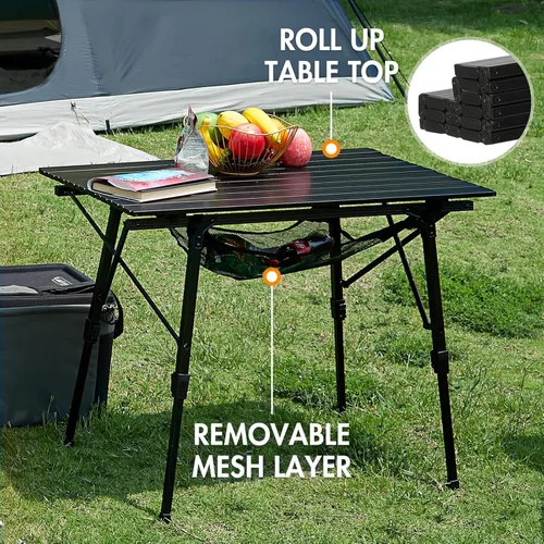 Miniatura 6 de PORTAL Mesa de camping plegable portátil con patas ajustables, mesa plegable de aluminio mesa enrollable con bolsa de transporte para exteriores