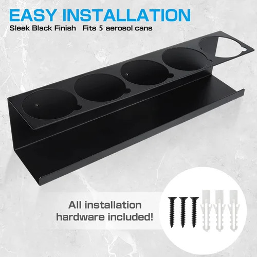 Miniatura 7 de RealPlus Soporte para latas de aerosol en aerosol, soporte para botellas de 5 latas, de acero resistente, montado en la pared, para garaje y espacio