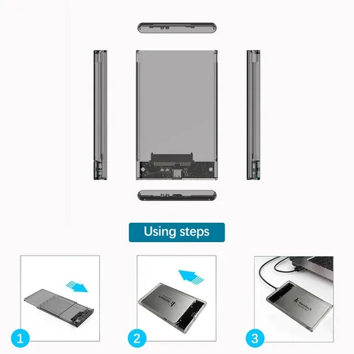 Miniatura 7 de Carcasa para disco duro de 2.5", Wansurs 6Gbps USB 3.1 Gen 1 a SATA III Caja de disco duro SSD sin herramientas para HDD y SSD SATA de 2.5 pulgadas