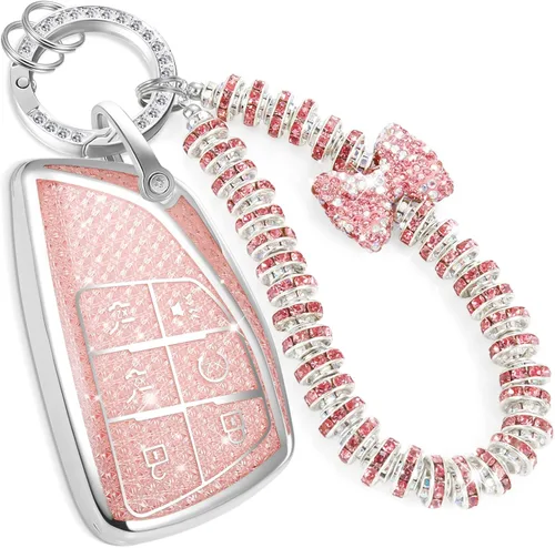 Miniatura 56 de para llavero de Cadillac con funda de TPU con superficie granulada y cuerda trenzada metálica, funda de llavero mejorada para 2020 en adelante CT4