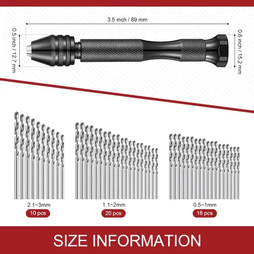 Miniatura 3 de El juego de 59 brocas de mano incluye 49 piezas de taladro de mano de tornillo de metal micro giro y 10 piezas de carburo de tungsteno PCB Negro