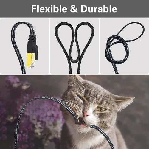 Miniatura 4 de HiiPeak Cable Ethernet Cat 8 de 10 pies, cable de Internet trenzado plano de nailon, cable LAN de red de 40 Gbps de alta velocidad, cable RJ45