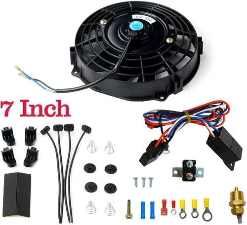 BLACKHORSE-RACING Ventilador eléctrico de radiador de 7 pulgadas de alto 3000 + kit de relé de interruptor de cableado del termostato CFM, negro (7