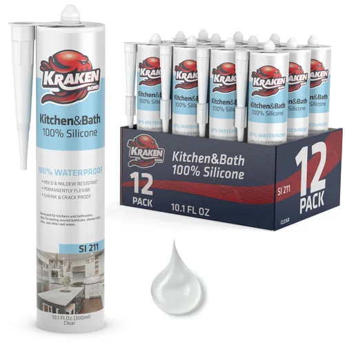 Miniatura 13 de Kraken Bond Calafateo de silicona de alta calidad para cocina y baño, color blanco, (2 x 10.1 onzas líquidas) RTV de silicona blanca impermeable