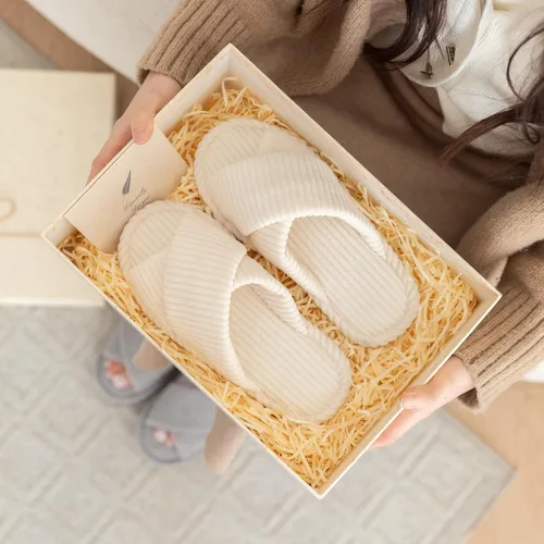 Miniatura 3 de GOEWY - Pantuflas para mujer con espuma viscoelástica para el hogar, con entretejido de pana, tiras cruzadas, con punta abierta, sandalias cómodas