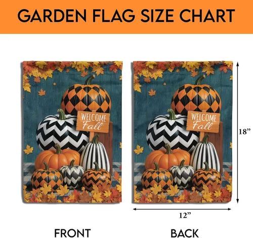 Miniatura 2 de V VIBEPY Banderas de jardín impresas de doble cara de otoño, bandera de jardín de 12 x 18 pulgadas, calabaza de otoño, regalos de bienvenida de otoño