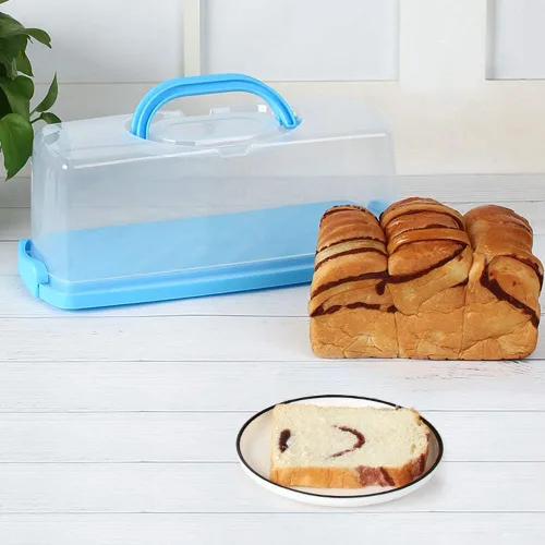 Miniatura 3 de Panera portátil con asa, contenedor de plástico rectangular para almacenamiento de alimentos, cúpula translúcida de 13 pulgadas para pasteles