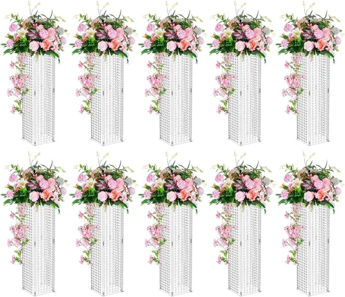 Miniatura 9 de Nuptio Centros de mesa de boda para mesas jarrones, 2 piezas de 23.6 pulgadas de alto, jarrón de flores para decoración de mesas de fiesta, elegante