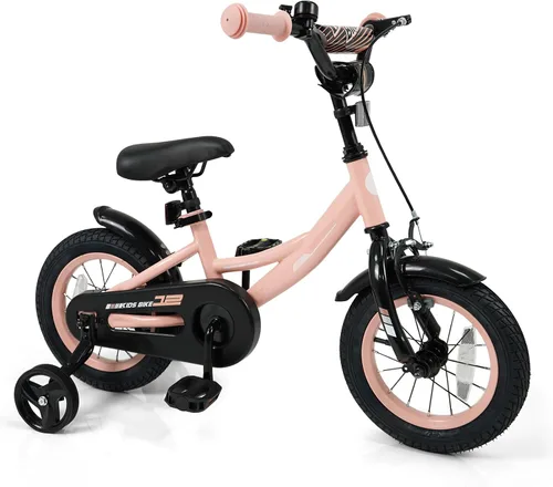 Miniatura 19 de BABY JOY Bicicleta para niños, bicicleta deportiva de 12 a 18 pulgadas con ruedas de entrenamiento extraíbles, asiento y manubrio ajustables, freno