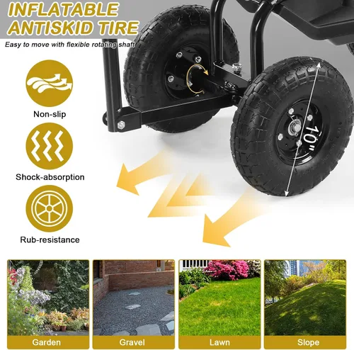 Miniatura 3 de Outvita - Asiento de jardín con ruedas, taburete de jardinería con asiento giratorio ajustable en altura de 360 grados, respaldo ergonómico, bandeja