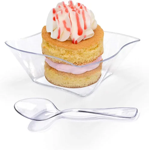Miniatura 3 de Zappy Mini tazas de postre de plástico de 50 onzas con cucharas, cuadradas, vasos desechables para fiestas
