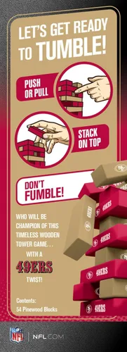 Miniatura 3 de MasterPieces Día del juego - NFL San Francisco 49ers - Torre de caída con licencia oficial, bloques de madera real