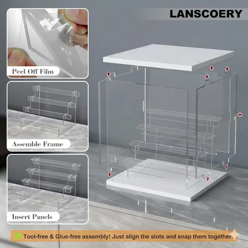 Miniatura 5 de LANSCOERY vitrina acrílica con iluminación LED, caja de exhibición de 5 niveles para coleccionables y figuras de acción, organizador transparente a