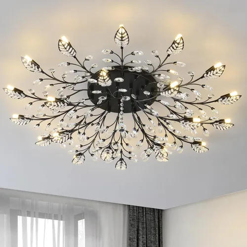 Miniatura 10 de Lámpara de techo de cristal, lámpara de flores, luces de techo semiempotradas de hojas doradas, accesorios de iluminación de cocina para dormitorio