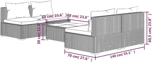 Miniatura 7 de Ensemble de Salon de Jardin 5 Pièces Brun Cannelle Rouge, Meuble d'Extérieur Modulable Pour Terrasse Balcon, Résistant aux UV et à l'Eau avec Grey