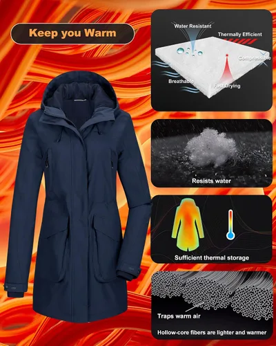 Miniatura 3 de 33,000ft Abrigo de invierno para mujer con capucha, impermeable, chaqueta larga acolchada, resistente al viento, cálido, aislante, para exteriores