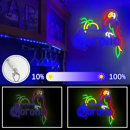 Miniatura 4 de Coron Letrero de Neón de Loro Luces de Neón para Decoración de Bar, Luces de Cerveza de Palmera Letrero de Neón LED Regulable Letreros Luminosos