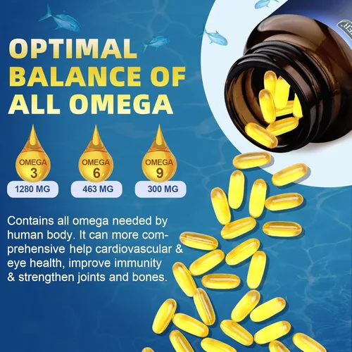 Miniatura 4 de Triple Omega 3-6-9 - Aceite de pescado de 2000 mg con vitamina E - Suplemento de ácidos grasos EPA y DHA - Apoya la salud del corazón, cerebro