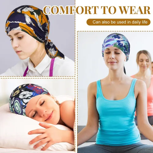 Miniatura 4 de Geyoga 6 unidades de bufanda para la cabeza para mujer, bufandas preatadas, gorros, gorros, con estampado elástico, para dormir, turbante, bufanda