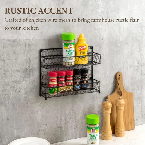 Miniatura 2 de MyGift Estante para especias de pared, estante de especias de 2 niveles, organizador de almacenamiento de tarros de condimentos sobre la estufa