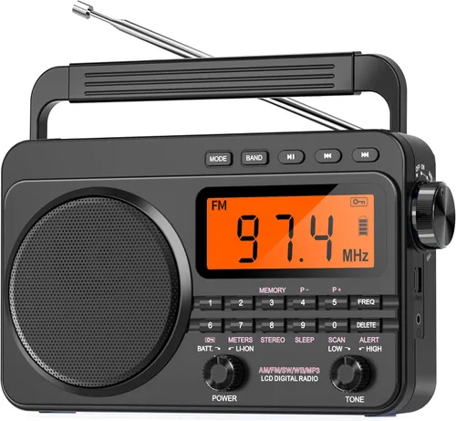 Miniatura 9 de Radio digital AM FM de onda corta con la mejor recepción, radio portátil recargable de 4000 mAh con alerta meteorológica NOAA, altavoz grande