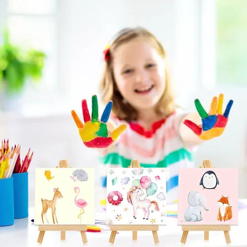 Miniatura 6 de Mimorou Juego de 32 mini lienzos de 3 x 3 pulgadas con caballetes para pintar, regalos navideños, pequeños lienzos estirados para arte, paneles