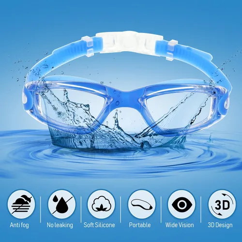 Miniatura 8 de Konohan Paquete de 10 gafas de natación a granel para niños y adultos, gafas de piscina antivaho de silicona sin fugas, gafas de natación