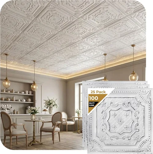Miniatura 21 de from Plain to Beautiful in Hours DCT04 Elizabelthan Shield - Azulejo de techo de PVC de 2 x 2 pies (cubiertas / 200 pies cuadrados), gris pardo