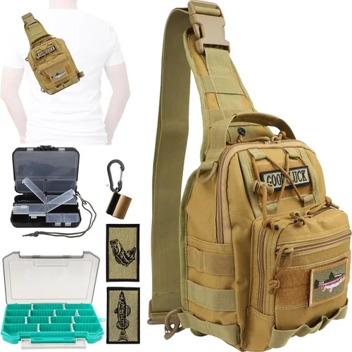 Miniatura 9 de Dovesun Mochila Pequeña de Pesca, Mochila Bandolera Impermeable para Pesca con Mosca con Cajas de Aparejos