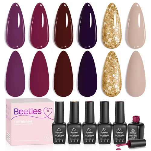 Miniatura 12 de Beetles - Juego de esmaltes de uñas de gel para boda, 6 colores, color nude, rosa, malva, blanco, con brillantina, para remojar con luz UV LED, arte