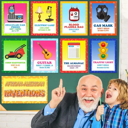 Miniatura 7 de Outus 17 piezas de póster de historia afroamericana para el aula, póster de historia afroamericana, tablero de anuncios de inventores