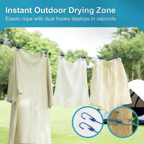Miniatura 2 de Paquete de 2 tendederos portátiles retráctiles, línea de ropa resistente al viento para acampar al aire libre, viajes, secado de ropa con 12 clips