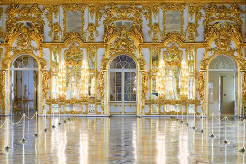 Miniatura 3 de BELECO Telón de fondo de tela de 5 x 3 pies para fotografía, Palacio de Catalina, Palacio Real, Salón de baile, tallas doradas, arco de pared