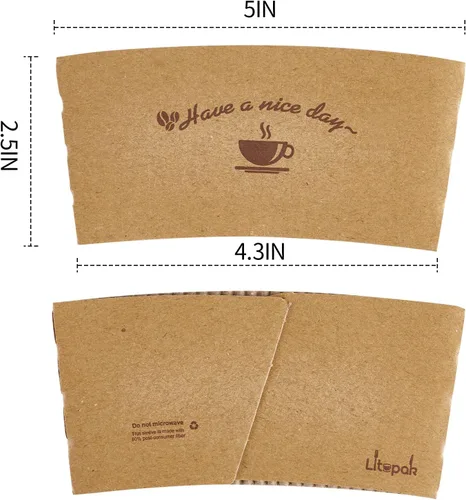 Miniatura 2 de LITOPAK Paquete de 200 fundas de papel kraft para tazas de café, fundas de café, soporte desechable corrugado para bebidas calientes